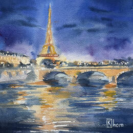 Painting  Paris never sleep by Khomyakova  Liliya  | Painting Figurative Watercolor Architecture, Landscapes, Life style, Pop icons