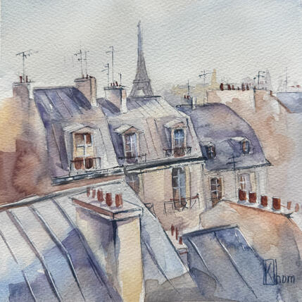 Gemälde Eiffel house von Khomyakova  Liliya  | Gemälde Figurativ Aquarell Architektur, Landschaften, Pop-Ikonen, Urban