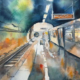 Painting Under Paris by Khomyakova  Liliya  | Painting Figurative Watercolor Architecture, Life style, Urban