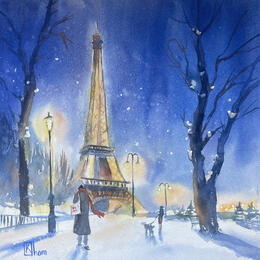 Painting Frosty night by Khomyakova  Liliya  | Painting Figurative Watercolor Architecture, Landscapes, Nature