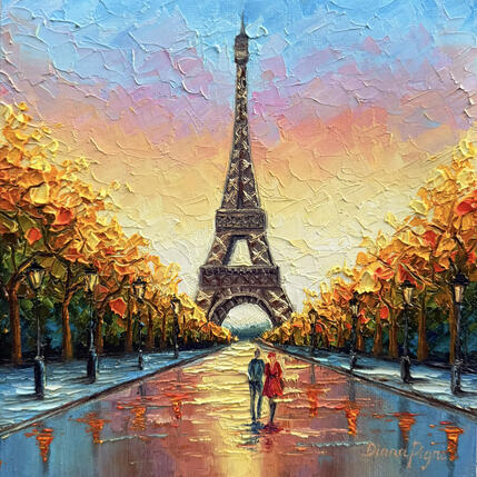 Painting Love Beneath the Paris Sky by Pigni Diana | Painting