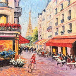 Painting Golden Hour on a Paris Street by Pigni Diana | Painting