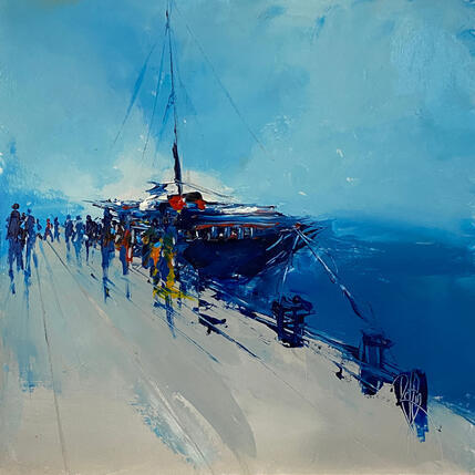 Peinture Sur le quai par Raffin Christian | Tableau Figuratif Huile Marine
