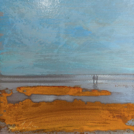 Painting Couple plage des 3 digues by Mahieu Bertrand | Painting Figurative Metal Landscapes