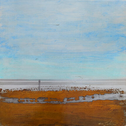 Painting Couple plage du lido by Mahieu Bertrand | Painting Figurative Metal Landscapes