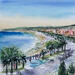 Peinture Nice promenade au soleil par Hoffmann Elisabeth | Tableau Figuratif Urbain Aquarelle