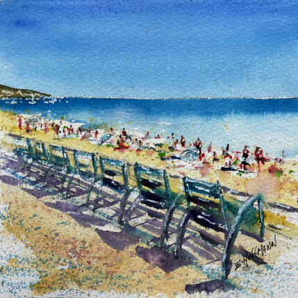 Peinture Nice chaises bleues et souffle marin par Hoffmann Elisabeth | Tableau