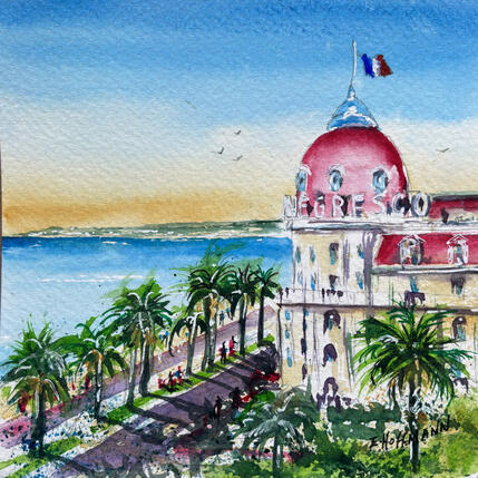 Peinture Nice Negresco lueur du soir par Hoffmann Elisabeth | Tableau