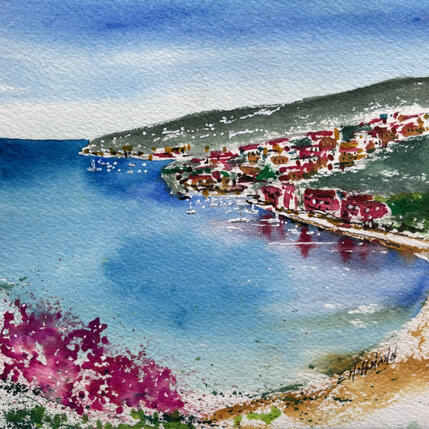 Peinture Villefranche-sur-mer la baie aux reflets par Hoffmann Elisabeth | Tableau