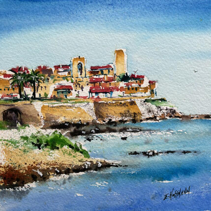 Peinture Antibes entre pierres et mer par Hoffmann Elisabeth | Tableau