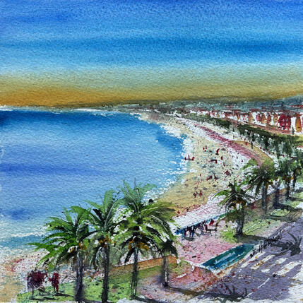 Peinture Nice promenade aux palmiers couchants par Hoffmann Elisabeth | Tableau