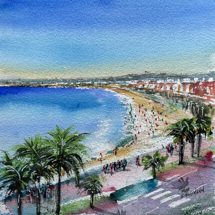 Peinture Nice Promenade esprit Riviera par Hoffmann Elisabeth | Tableau