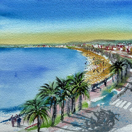 Peinture Nice promenade entre mer et palmiers par Hoffmann Elisabeth | Tableau