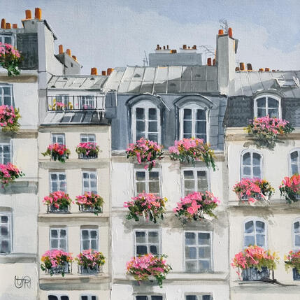 Peinture Flowery windows of paris par Rasa | Tableau