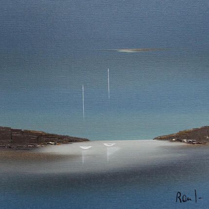 Painting Horizon marin 89 by Roussel Marie-Ange et Fanny | Painting Figurative Oil Marine, Minimalist, Pop icons