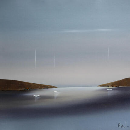 Painting Invitation à la sérénité 89 by Roussel Marie-Ange et Fanny | Painting Figurative Oil Marine, Minimalist