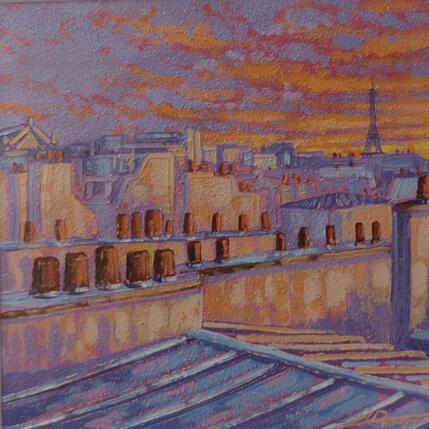 Painting Les toits au crépuscule by Dessapt Alan | Painting Figurative Acrylic, Oil Urban