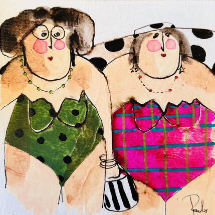 Painting Marlene, Irina by Colombo Cécile | Painting Naive art Acrylic, Gluing, Ink, Pastel, Watercolor Portrait