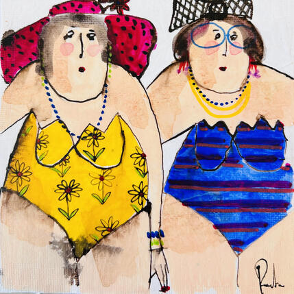 Painting Amelie, Julie by Colombo Cécile | Painting Naive art Acrylic, Gluing, Ink, Pastel, Watercolor Portrait