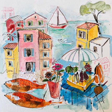 Peinture L heure du marché par Colombo Cécile | Tableau
