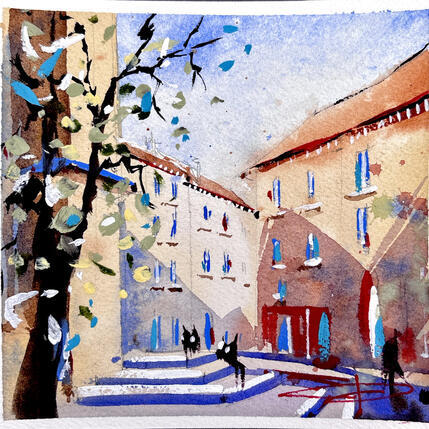 Painting Place saint roch Montpellier  by Bailly Kévin  | Painting Figurative Ink, Watercolor Architecture, Urban