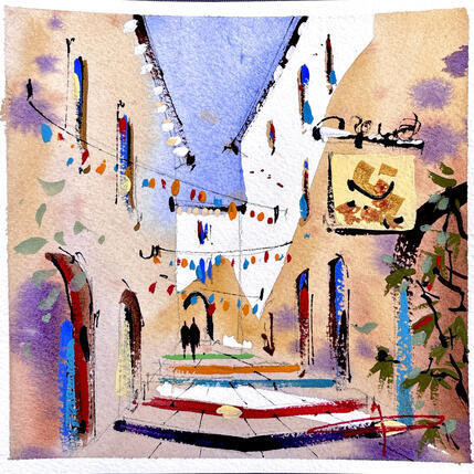 Painting Rue du bras de fer by Bailly Kévin | Painting Figurative Ink, Watercolor Architecture, Urban