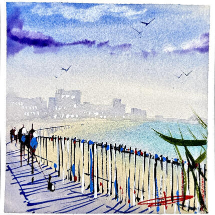Painting Balade au bord de la Méditerranée  by Bailly Kévin  | Painting Figurative Ink, Watercolor Architecture, Urban