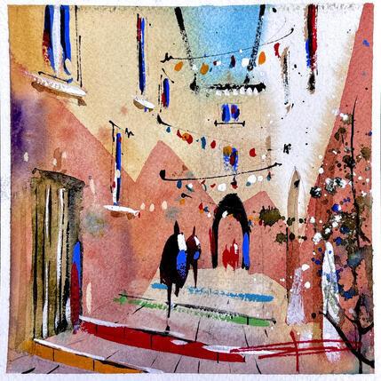 Painting La rue du bras de fer  by Bailly Kévin  | Painting Figurative Ink, Watercolor Architecture, Urban