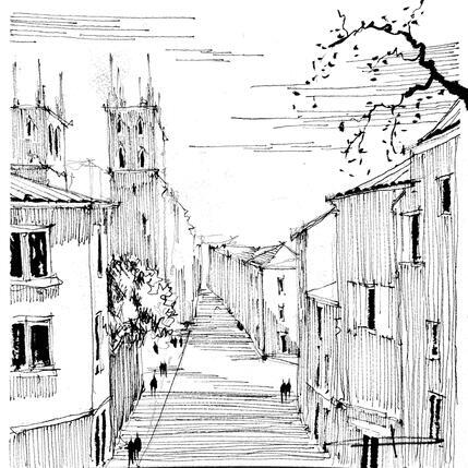 Painting Cathédrale saint Pierre depuis la place de la canourgue  by Bailly Kévin  | Painting Figurative Ink, Watercolor Architecture, Pop icons, Urban