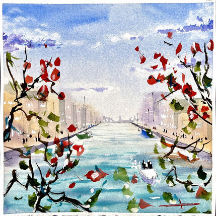 Painting Palavas en fleurs  by Bailly Kévin  | Painting Figurative Ink, Watercolor Architecture, Urban