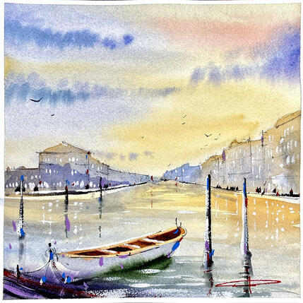 Painting Reflets méditerranéen  by Bailly Kévin  | Painting Figurative Ink, Watercolor Architecture, Urban