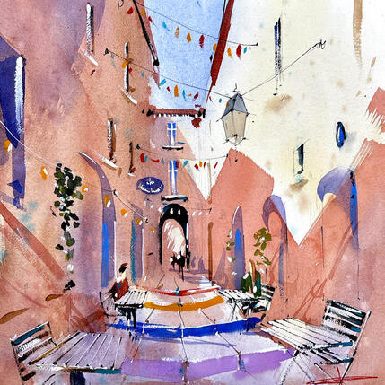 Painting La rue du bras de fer  by Bailly Kévin  | Painting Figurative Ink, Watercolor Architecture, Urban