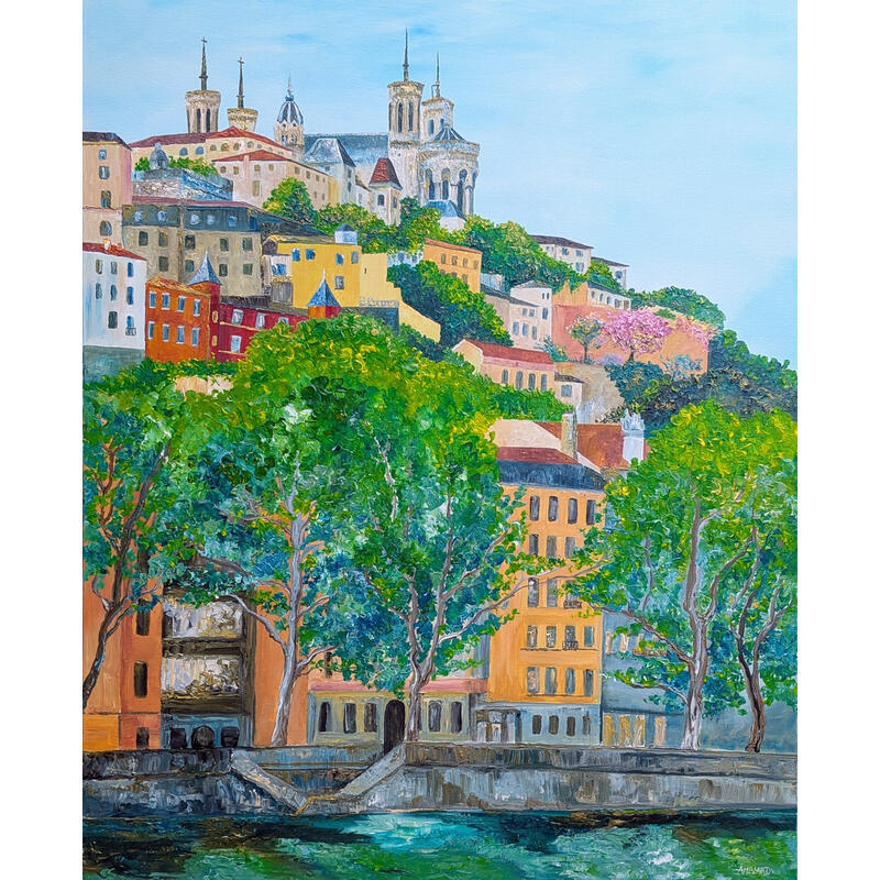 Peinture Les hauteurs du vieux Lyon par Amblard Florence | Tableau Impressionnisme Acrylique Nature, Paysages