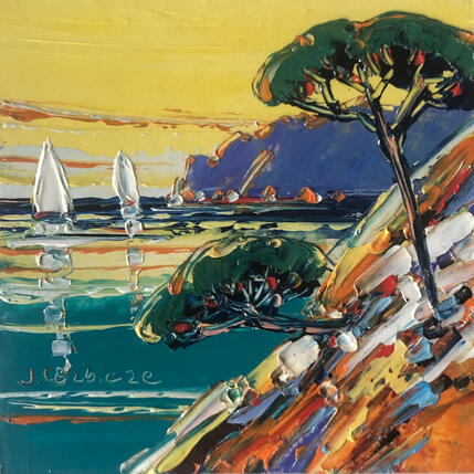 Painting Soirée dorée by Corbière Liisa | Painting Figurative Oil Landscapes