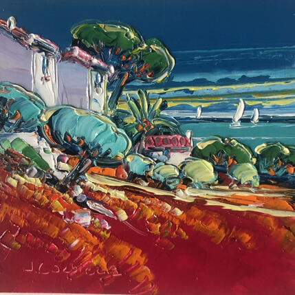 Painting Coup de mistral sur la côte by Corbière Liisa | Painting Figurative Oil Landscapes