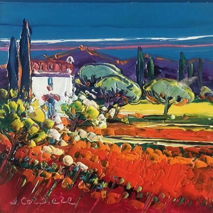 Painting Le petit cabanon by Corbière Liisa | Painting Figurative Oil Landscapes