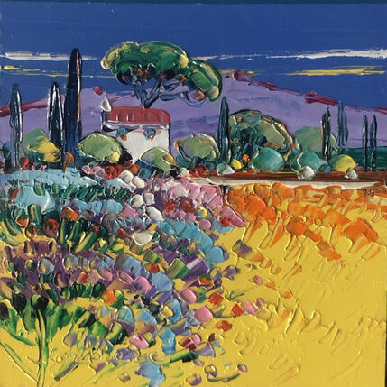 Painting Lavandes et fleurs sauvages by Corbière Liisa | Painting Figurative Oil Landscapes