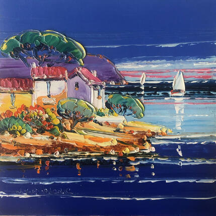 Gemälde La terrasse au soleil von Corbière Liisa | Gemälde Figurativ Öl Landschaften, Pop-Ikonen