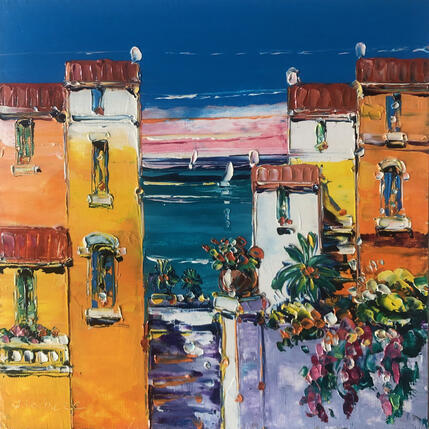 Painting Ruelle à Villefranche by Corbière Liisa | Painting Figurative Oil Landscapes