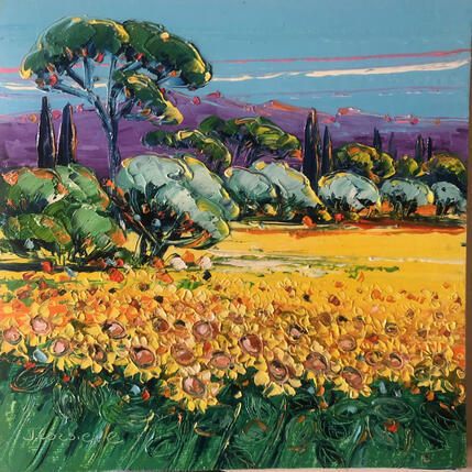 Painting Saison des tournesols by Corbière Liisa | Painting Figurative Oil Landscapes