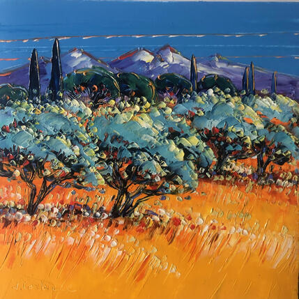 Painting Oliviers en Provence by Corbière Liisa | Painting Figurative Oil Landscapes