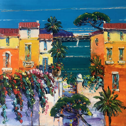 Painting Les hauts de Villefranche by Corbière Liisa | Painting Figurative Oil Landscapes