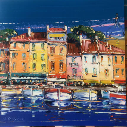 Painting Petit port sur la Riviera by Corbière Liisa | Painting Figurative Oil Landscapes