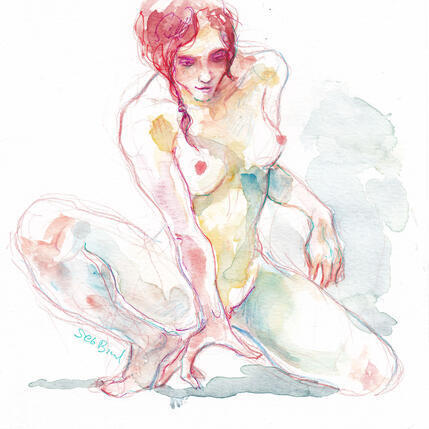 Gemälde Anais une main au sol von Brunel Sébastien | Gemälde