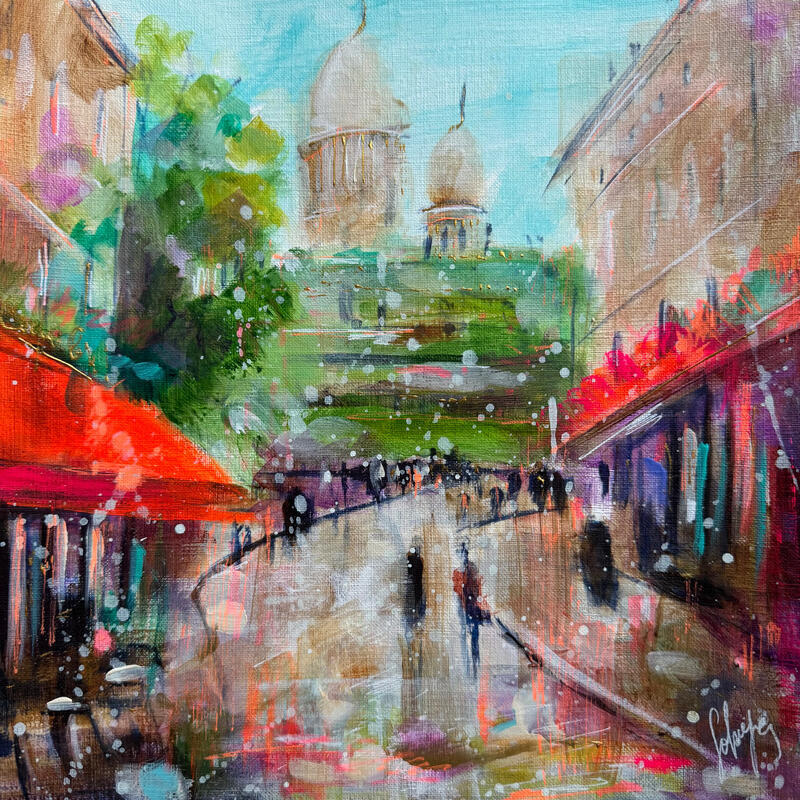 Peinture Walking in Paris par Solveiga | Tableau Figuratif Urbain Acrylique