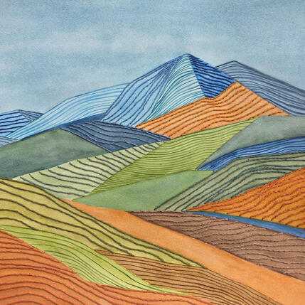 Painting The rythm of the land by Vazquez Laila | Painting Figurative Textile, Watercolor Landscapes