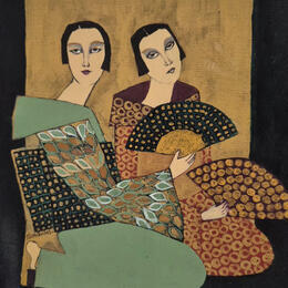 Peinture Geishas en Soie et d'Or par Sundblad Silvina | Tableau Figuratif Acrylique, Pastel