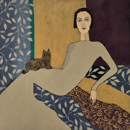 Painting La Muse et le Félin by Sundblad Silvina | Painting Figurative Acrylic, Pastel