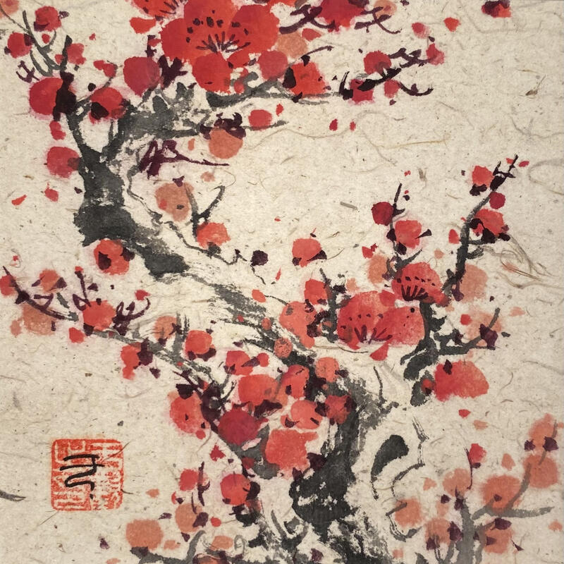Painting Beautiful cherry blosssom by Yu Huan Huan | Painting Figurative Ink