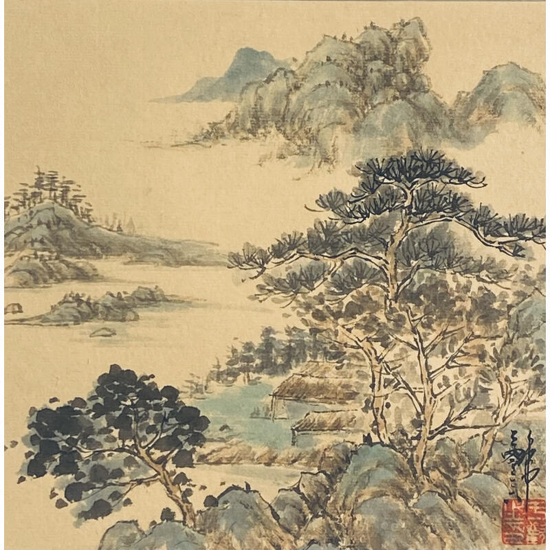Painting The lakeside houses by Yu Huan Huan | Painting Figurative Ink